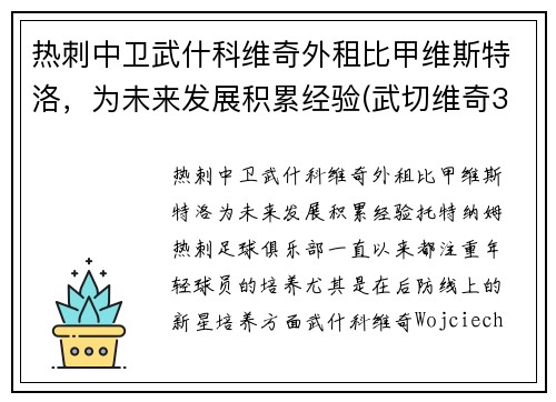 热刺中卫武什科维奇外租比甲维斯特洛，为未来发展积累经验(武切维奇32+17 拉文19+8 勒韦尔20+6 公牛大胜步行者)