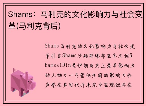 Shams：马利克的文化影响力与社会变革(马利克背后)