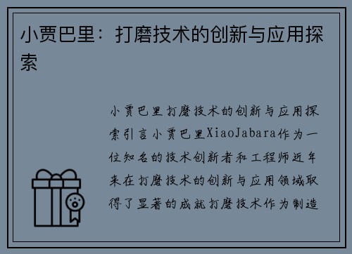 小贾巴里：打磨技术的创新与应用探索